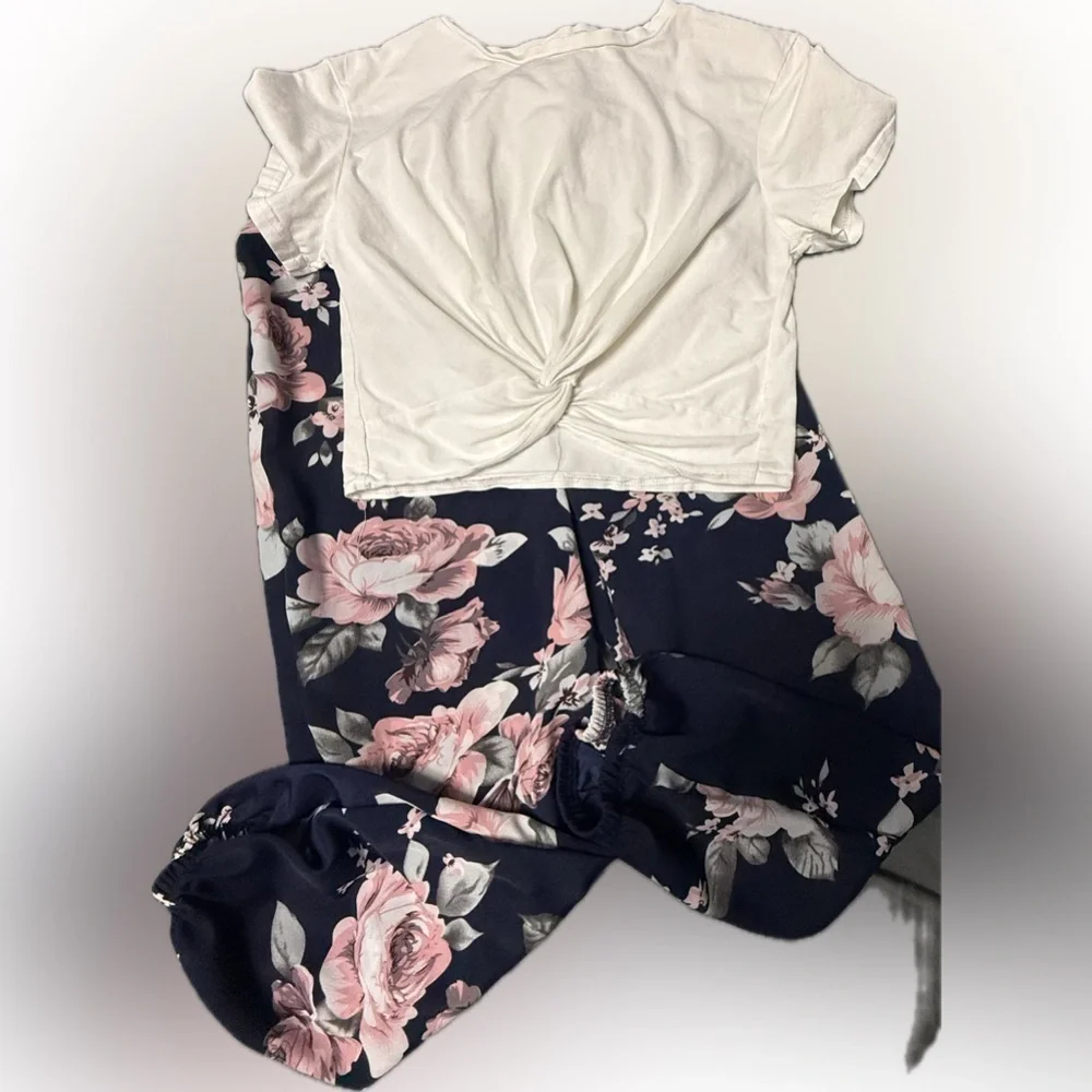 Girls' Twist Hem Top & Floral Pants Set
